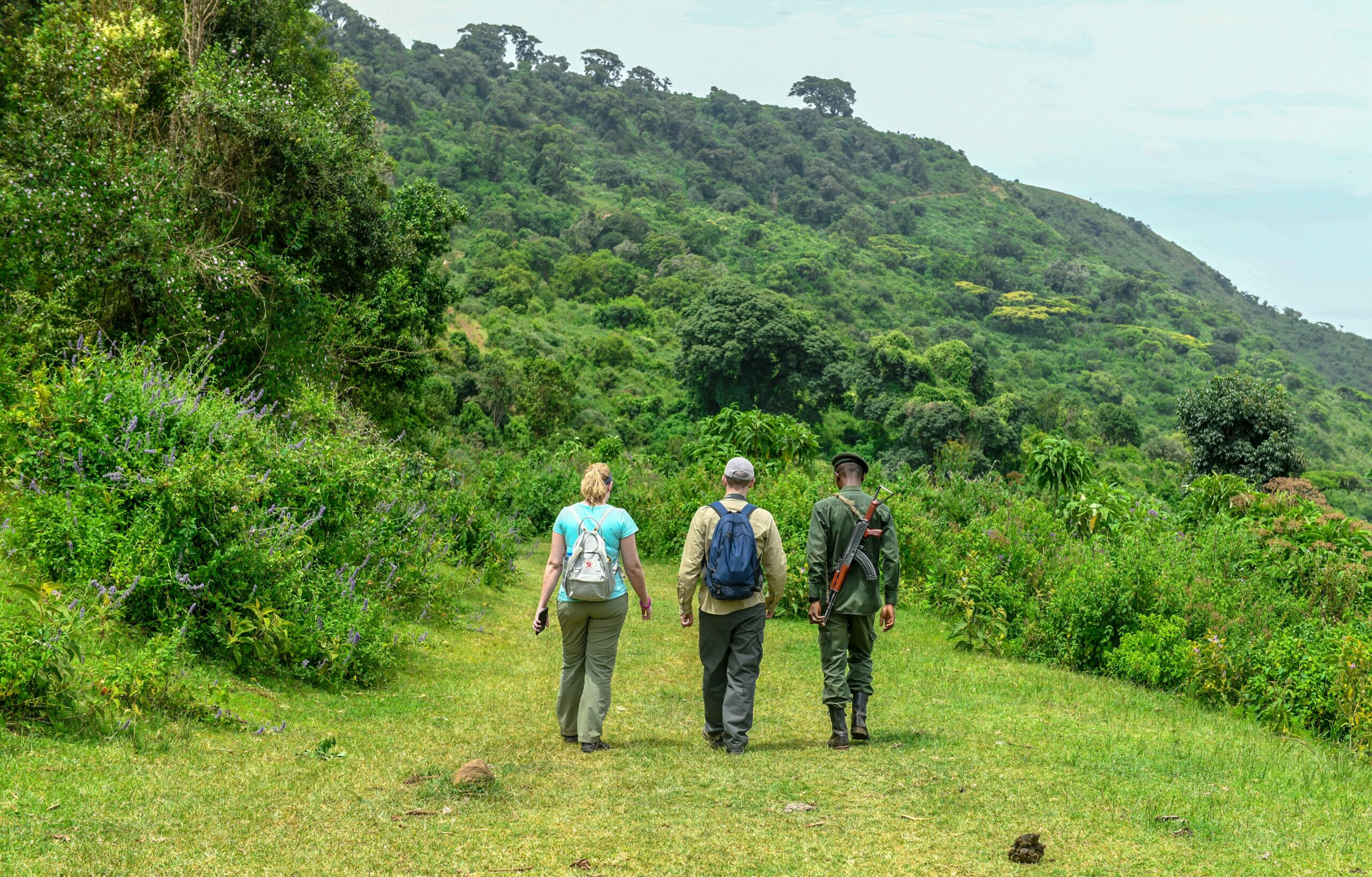 Kenya walking safari group with guide