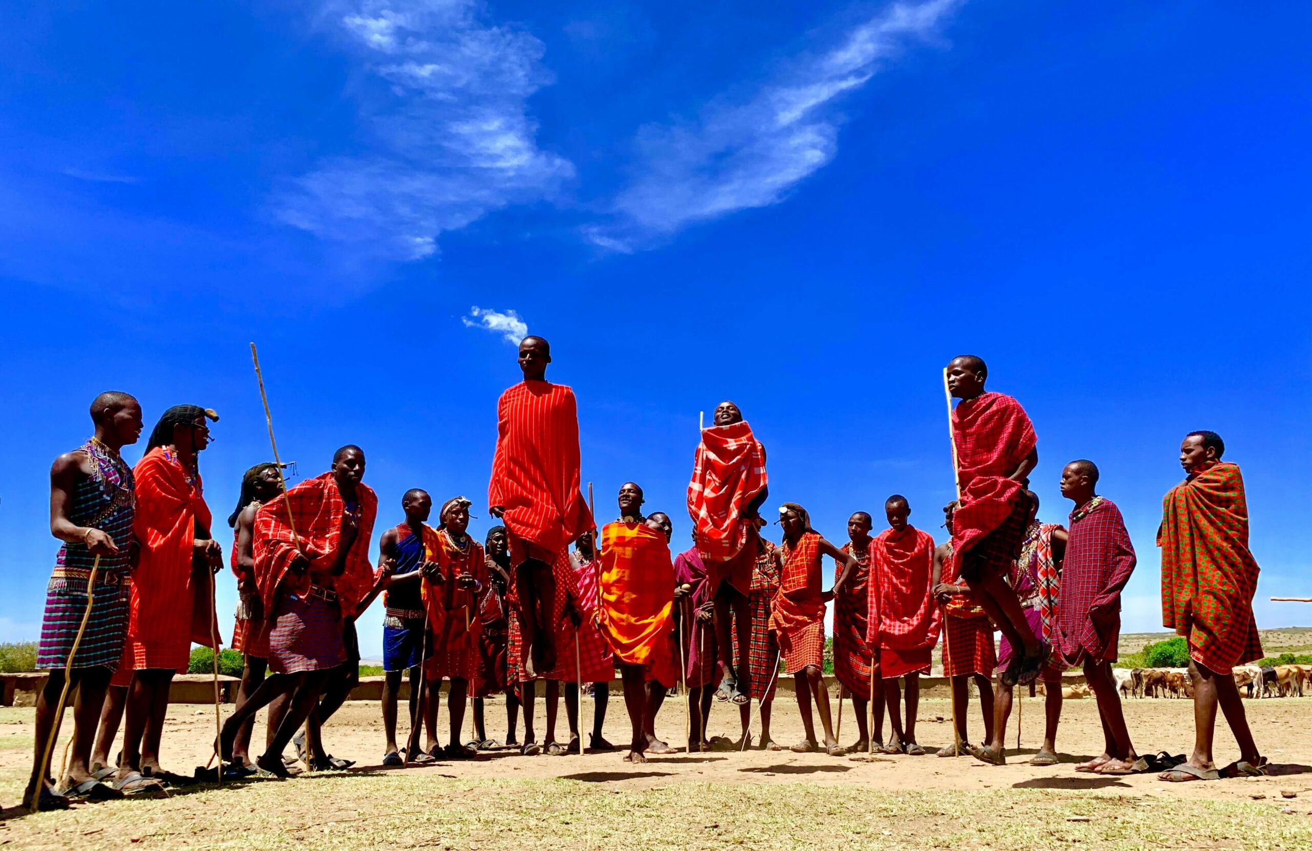 Traditional Maasai jumping dance during a cultural village visit.