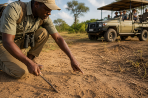 A guide showing his safari tracking skills