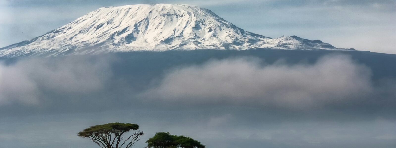 Majestic Mount Kilimanjaro rising from the Tanzanian plains with a snowy summit