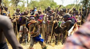 The Mursi tribe donga stick fighting tournament